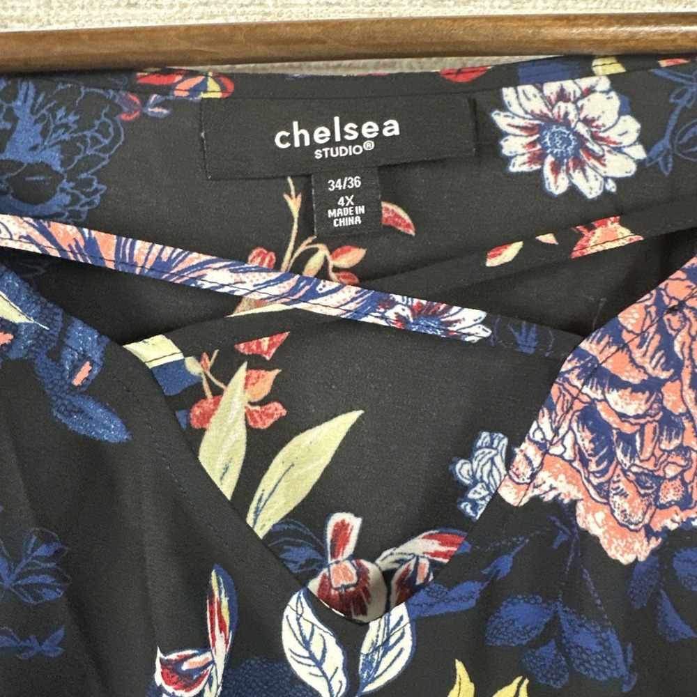 Chelsea Studio 4X 34/36 Dark Floral Blouse Layered Ruffle Long Sleeve Whimsigoth - Picture 2 of 12